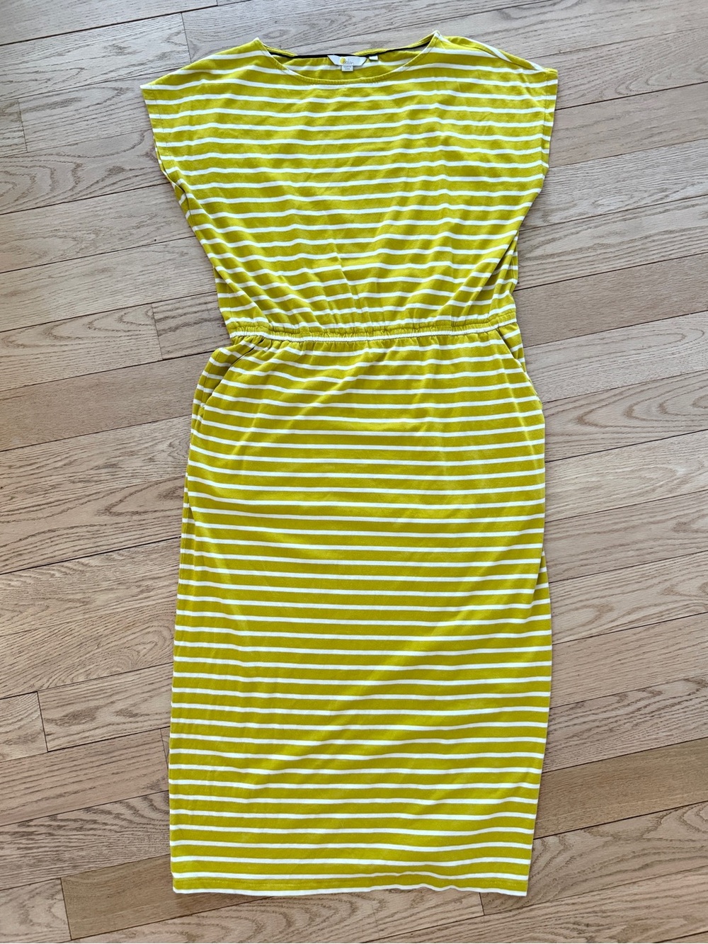 Biden Chartreuse Yellow & White Striped Women’s Midi Dress 12 Large